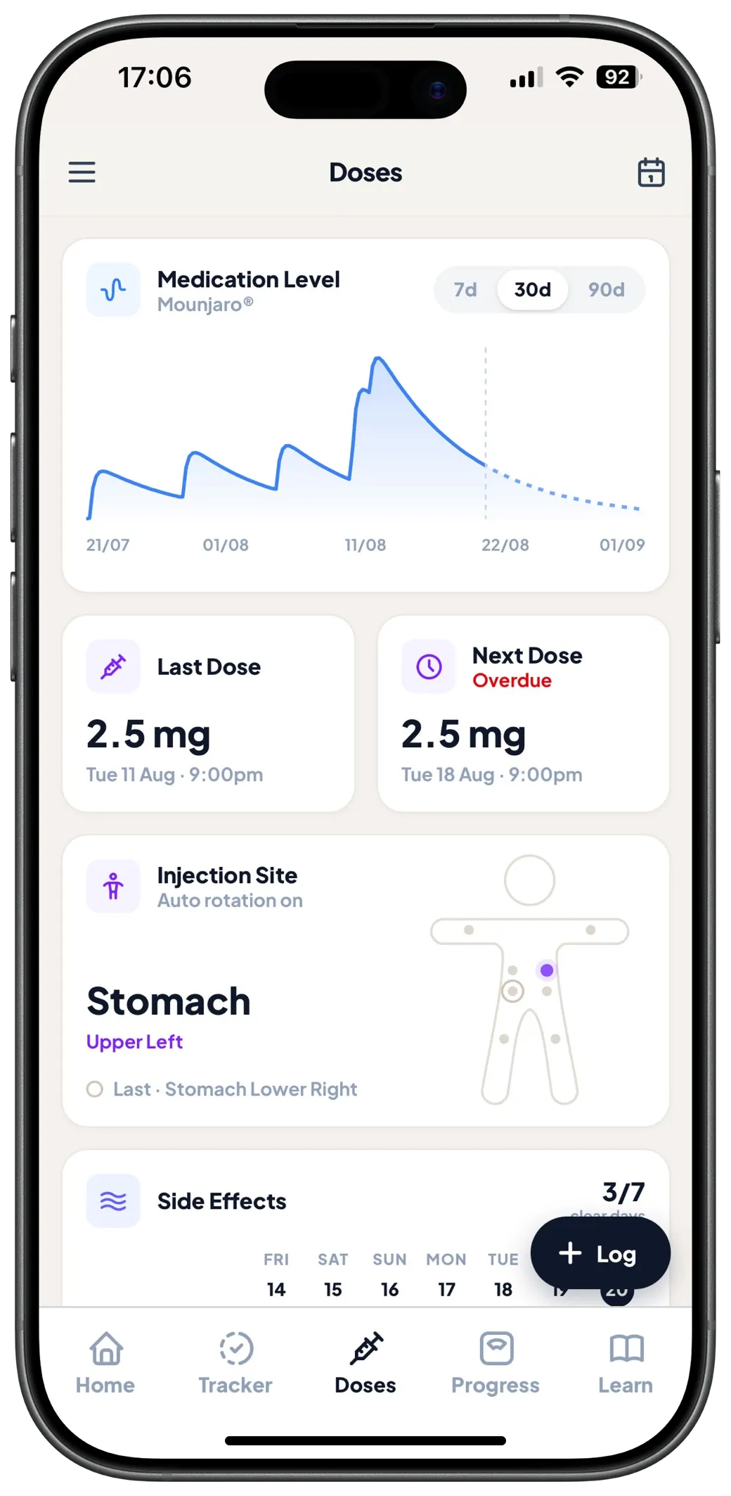 The Zenday tracker open on a phone, showing calories, protein, water, weight and activity